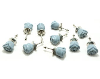 Grey Flower Ceramic Cabinet Knob, Handmade Drawer Pull