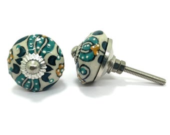 Handpainted Ceramic Knob: Multicolor Floral, Handmade Hardware