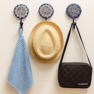 Blue Color Ceramic Wall Hooks Multi-Colour Handmade HandPainted Cabinet Metal Hanging for Towels Clothes Coat Umbrellas Scarves Hanger
