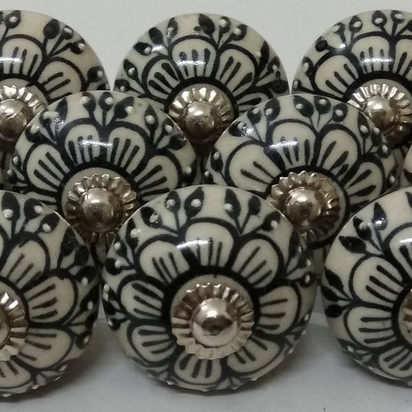 Black Color Flower Design Handpainted emboss (dotted) Ceramic Knobs Kitchen Cabinet Drawer Knobs Ceramic Door Knobs Cabinet Knobs