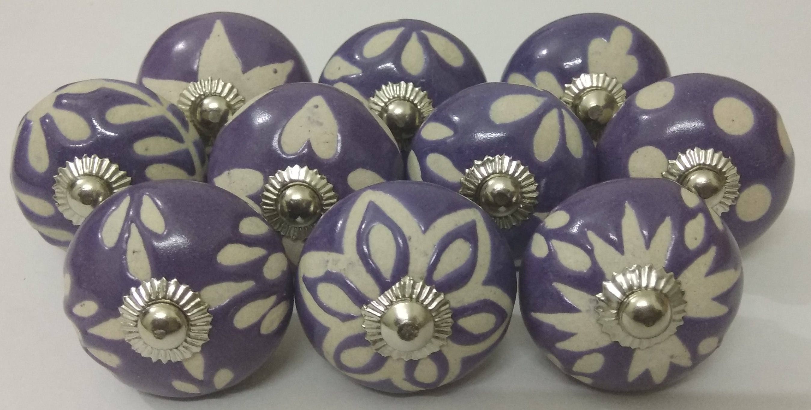Purple Ceramic knobs Kitchen Cabinet Drawer Pulls Handmade Knobs Cabinet Knobs 