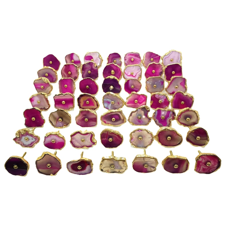 Tiradores de ágata rosa con detalles de latón para cajón de gabinete imagen 1