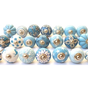 Sky Blue Mixed Design Ceramic Knobs Hand Painted Ceramic Door Knobs Pumpkin Knobs Kitchen Cabinet Drawer Pulls Hardware Knobs Cabinet Knobs