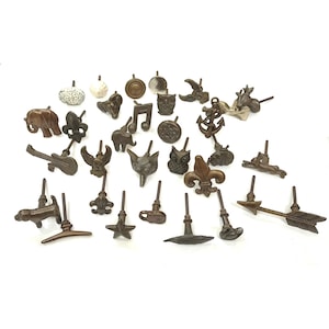 Diverse vintage ijzeren kastknoppen, dierenladegrepen