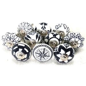 Black and White Ceramic Knobs Kitchen Cabinet knobs Handpainted Knobs Ceramic Door Knobs Drawer Knobs Pumpkin knobs Cupboard Knobs