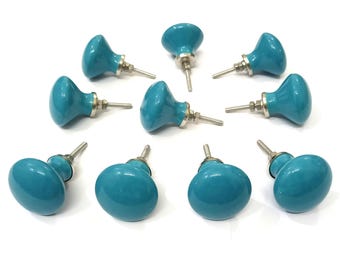 Blauwgroene keramische knoppen, handgemaakte decoratieve kasthardware
