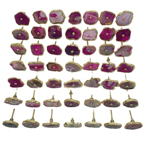 Tiradores de ágata rosa con detalles de latón para cajón de gabinete imagen 4