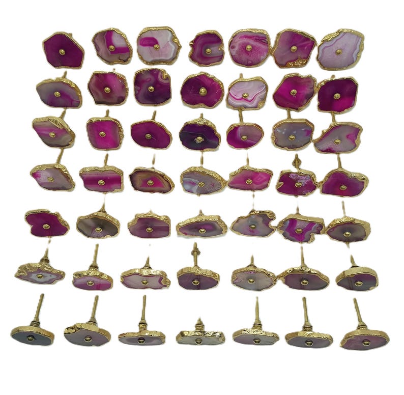 Tiradores de ágata rosa con detalles de latón para cajón de gabinete imagen 4