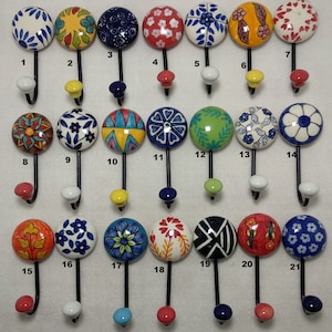 Multicolor Ceramic Hooks Handpainted Hooks Bathroom Hooks Decorative Hooks Kitchen Wall Hooks Coat Hangers Towel Hanger Colorful Hooks