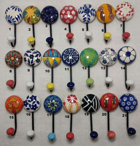 Multicolor Ceramic Hooks Handpainted Hooks Bathroom Hooks Decorative Hooks Kitchen Wall Hooks Coat Hangers Towel Hanger Colorful Hooks Etsy