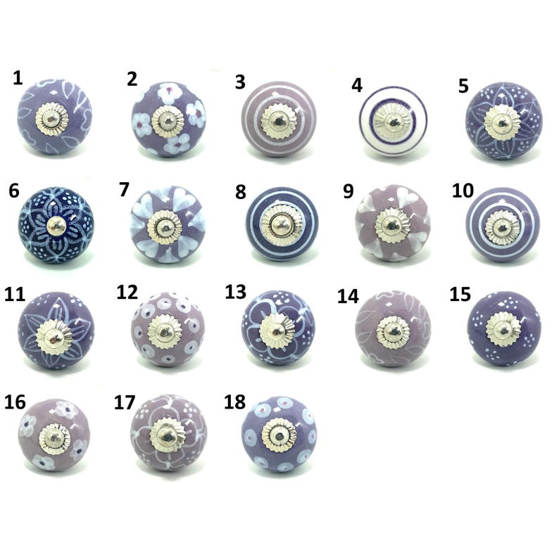 Handbemalte Lila Keramik Knäufe, Küchenschrank Hardware Bild 1