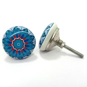 Blue & White color Ceramic Knobs Flat Ceramic Knobs Ceramic Door Knobs Kitchen Cabinet Drawer Pulls Cabinet Knobs