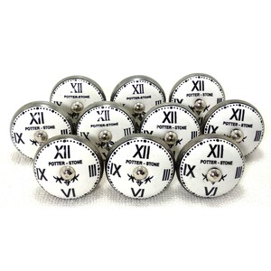 Perillas de cerámica con forma de reloj para gabinete, negras y grises, 1.5"