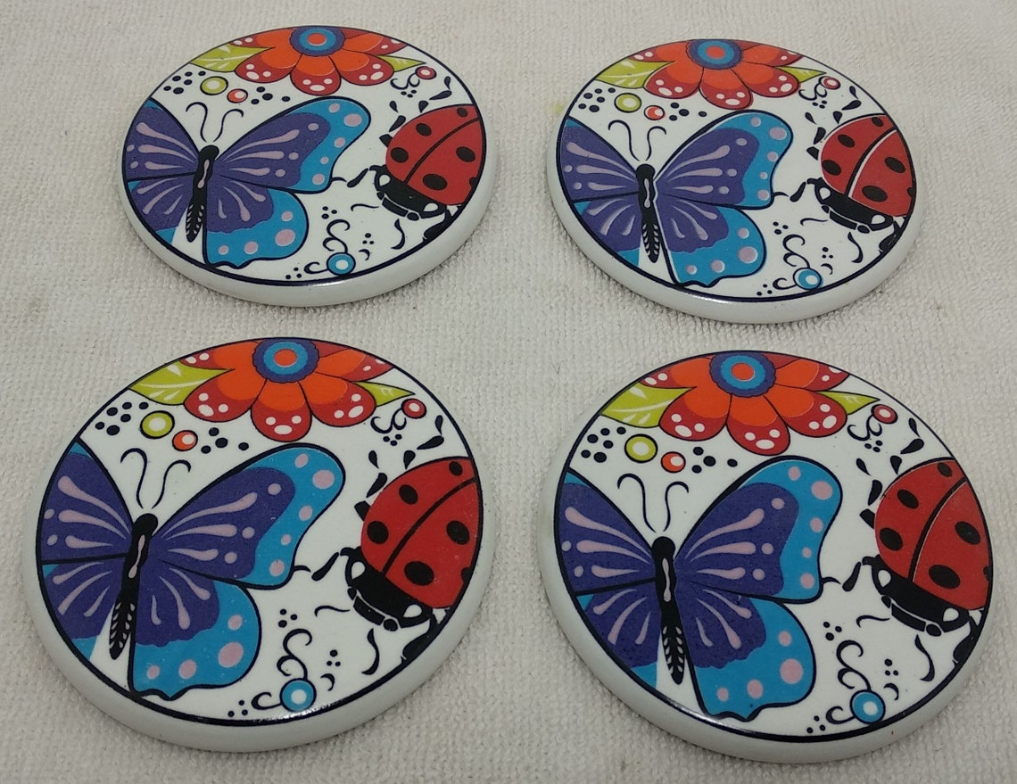 Colorful Ceramic Coaster Assorted Design Handmade Coaster Set Etsy