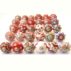 Red and White assorted Ceramic Knobs Hand Painted Ceramic Door Knobs Pumpkin Knobs Kitchen Cabinet Drawer Pulls