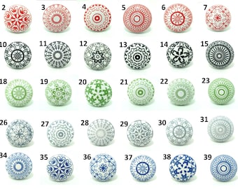 Boho Ceramic Drawer Knobs – Flat Cabinet Pulls, Dresser Knobs, Cupboard Handles, Colorful Vintage Furniture Hardware Set