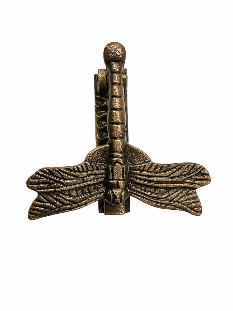 Puede incluir: Un pasador de corbata de metal en tono bronce con un dise&ntilde;o detallado de lib&eacute;lula. El insecto tiene un cuerpo segmentado y alas texturizadas que se extienden horizontalmente. El mecanismo de clip es visible detr&aacute;s de la lib&eacute;lula.