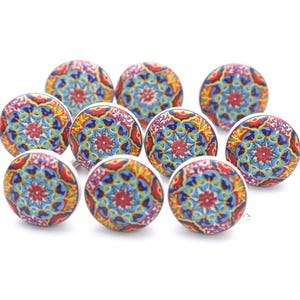Colorful Mandala Ceramic Knobs, Handmade Cabinet Drawer Pulls