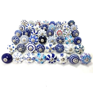 Blue Color Mix Ceramic Knobs Handpainted Ceramic Door Knobs Kitchen Cabinet Knobs Drawer Knobs Cupboard Knobs Hardware Knobs