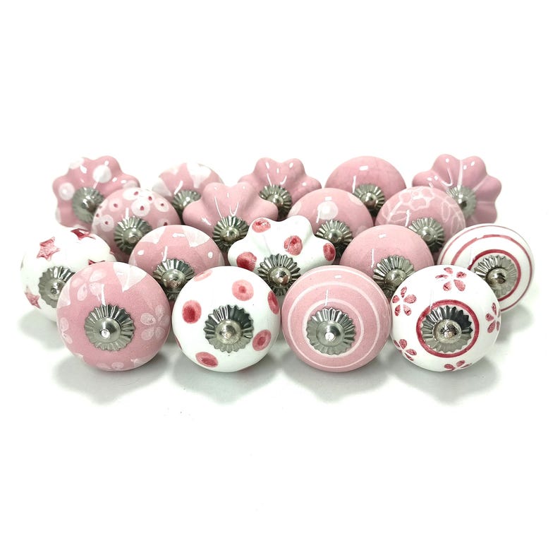 Hand-Painted Pink Ceramic Knobs, Decorative Cabinet Hardware image 3