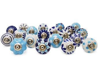 Handpainted Blue Ceramic Knob, Kitchen Cabinet Hardware