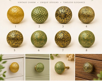 Golden Brass Cabinet Knob, Decorative Hardware, Cupboard Handle