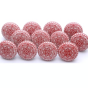 Pomo de cerámica roja y blanca hecho a mano, tirador decorativo para cajón
