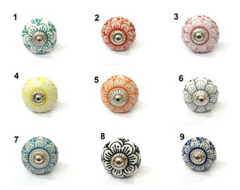 Handpainted Embossed Flower Ceramic Knob, Kitchen Cabinet Hardware