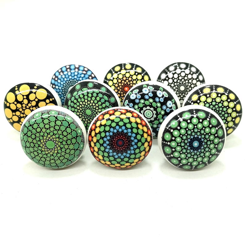 Ręcznie robione wielokolorowe ceramiczne gałki do szafek, średnica 1,5" zdjęcie 1