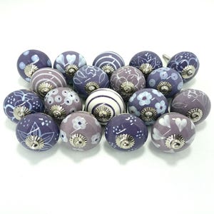 Perillas de cerámica surtidas de color morado, perillas de puerta de cerámica pintadas a mano, perillas de calabaza, tiradores de cajón de gabinete de cocina