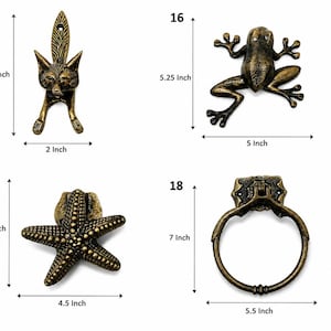 Aldabas de latón vintage con forma de animales, decoración de pared con ciervos, caballitos de mar, escarabajos, abejas y libélulas, herrajes rústicos de metal para puertas de entrada. imagen 3