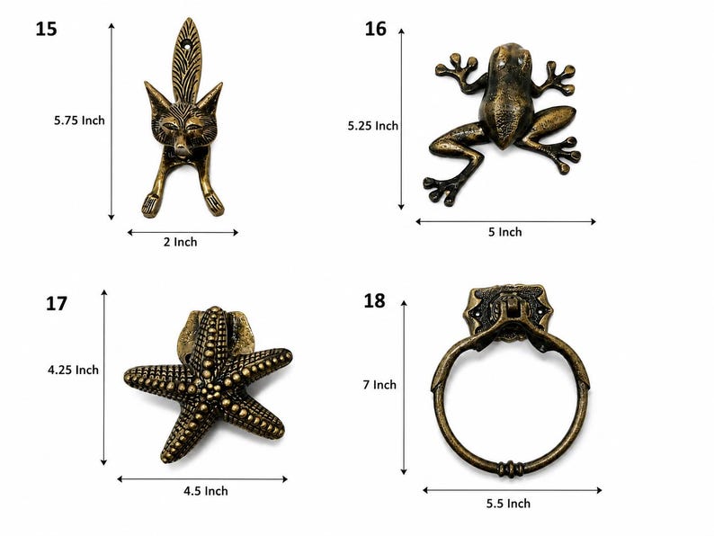 Aldabas de latón vintage con forma de animales, decoración de pared con ciervos, caballitos de mar, escarabajos, abejas y libélulas, herrajes rústicos de metal para puertas de entrada. imagen 3