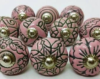Pink Color Vintage Look Ceramic Knobs Vintage Ceramic Door Knobs Pumpkin Knobs Kitchen Cabinet Drawer Pulls