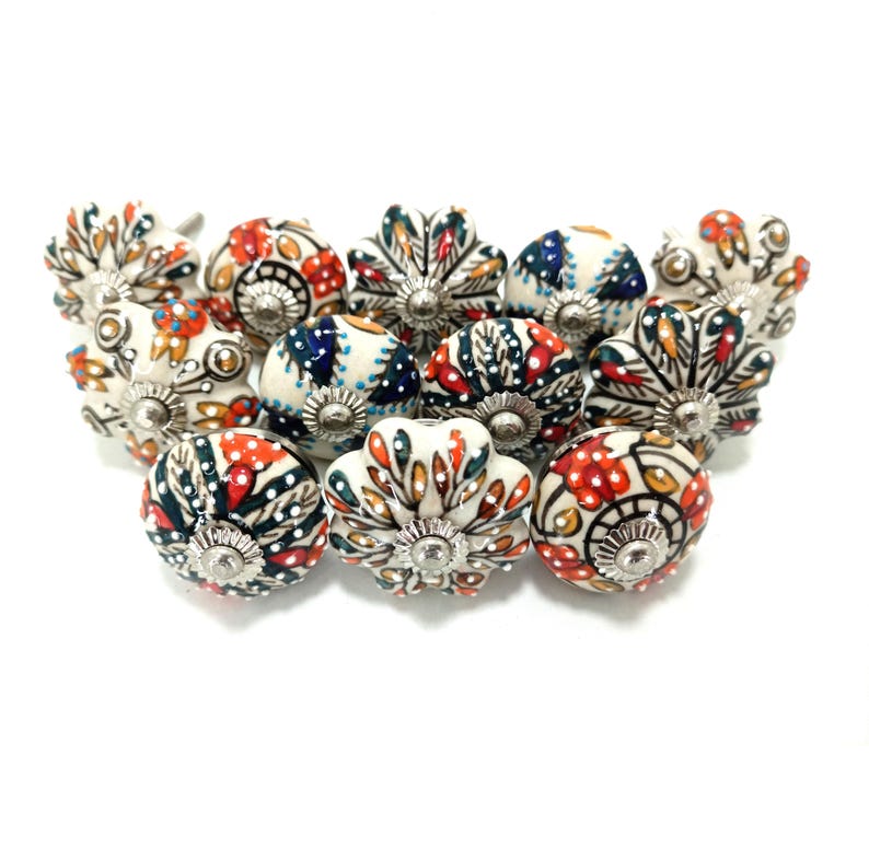 Handmade Multicolor Ceramic Pumpkin Knob, Handpainted image 1