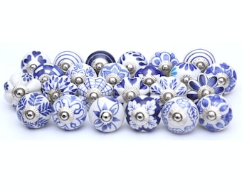 Assorted Blue and White Ceramic Knobs Ceramic Door Knobs Kitchen Cabinet Drawer Pulls