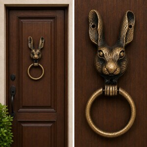 Llamador de puerta antiguo con forma de conejo – Llamador de puerta vintage de metal con forma de conejito
