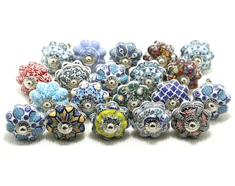 Handpainted Ceramic Pumpkin Knobs, Multicolor Drawer Pulls