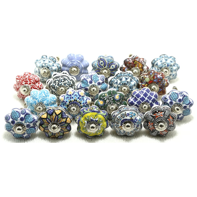 Handpainted Ceramic Pumpkin Knobs, Multicolor Drawer Pulls image 1