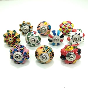 Hand Painted Ceramic Knobs, Colorful Floral Cabinet Hardware image 1