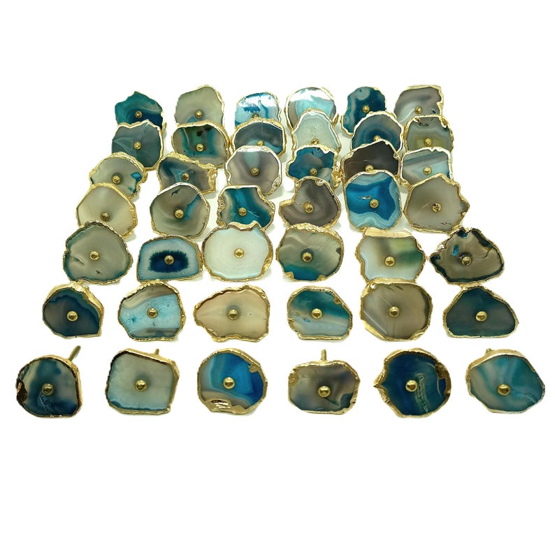Blue Agate Drawer Knob, Brass Hardware, Natural Stone Pull image 7