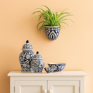 Ceramic Wall Planter Hand Painted Pot for Indoor / Outdoor Use | Hanging Pottery Wall Planter | Boho Wall Decor | Half Cut wall Planter