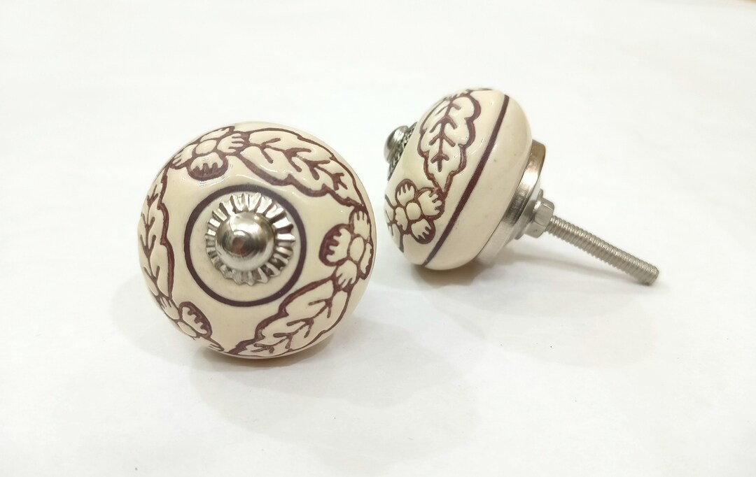 Cream Color Vintage Look Ceramic Knobs Vintage Ceramic Door Knobs ...
