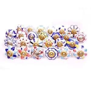 Blue and White Ceramic Knobs Vintage Hand Painted Ceramic Door Knobs Pumpkin Knobs Kitchen Cabinet Drawer Pulls