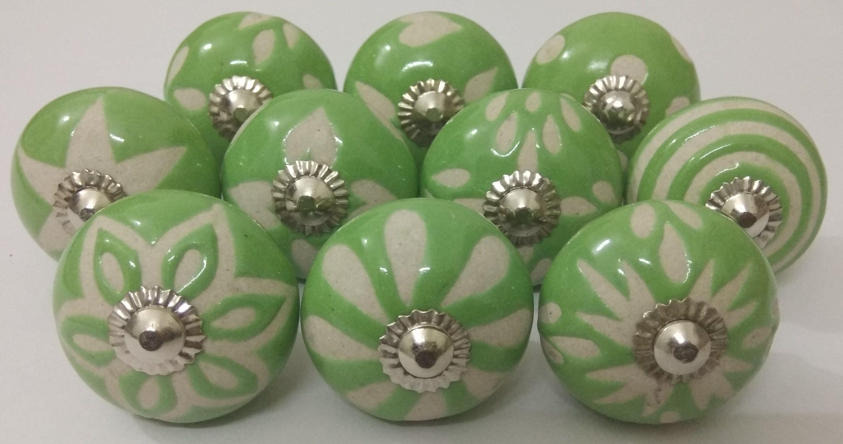 Green Color Ceramic Knobs Vintage Ceramic Door Knobs Kitchen Etsy UK