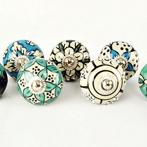 Ornated Blue Floral Ceramic Knobs For Cabinets & Cupboards - Hand Painted Pulls Ceramic Door Knobs Kitchen Cabinet Drawer Pulls