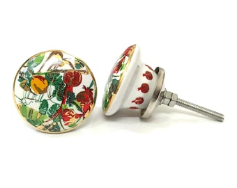 Pomello in ceramica con design ad albero - Ferramenta per mobili con finiture dorate