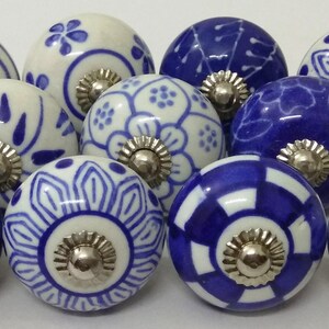 Blue and White Ceramic Knobs Handpainted Kitchen Cabinet Knobs Hardware ...