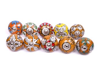 Puxadores de cerâmica pintados à mão, puxadores florais para gavetas de armários.