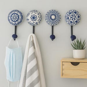 Blue Ceramic Hooks Ceramic Hanger Bathroom Hooks Decorative Hooks Kitchen Wall Hooks Coat Hangers Towel Hanger Colorful Hooks Wall Hangers