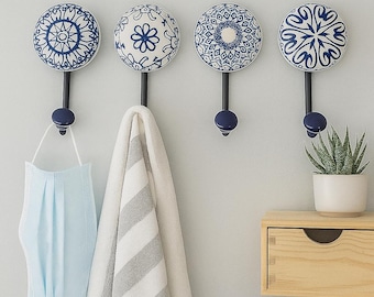 Blauwe keramische haken Keramische hanger Badkamerhaken Decoratieve haken Keuken muurhaken Kleerhangers Handdoekhanger Kleurrijke haken muurhangers